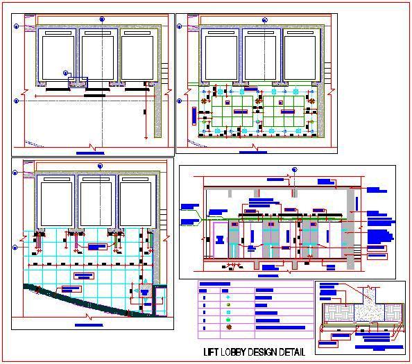 Lift Lobby Design DWG- 3 Lifts, Tile and Veneer Design